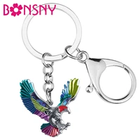 bonsny enamel alloy metal floral flying eagle keychain car purse bag key chain ring fashion jewelry for women men charms gifts