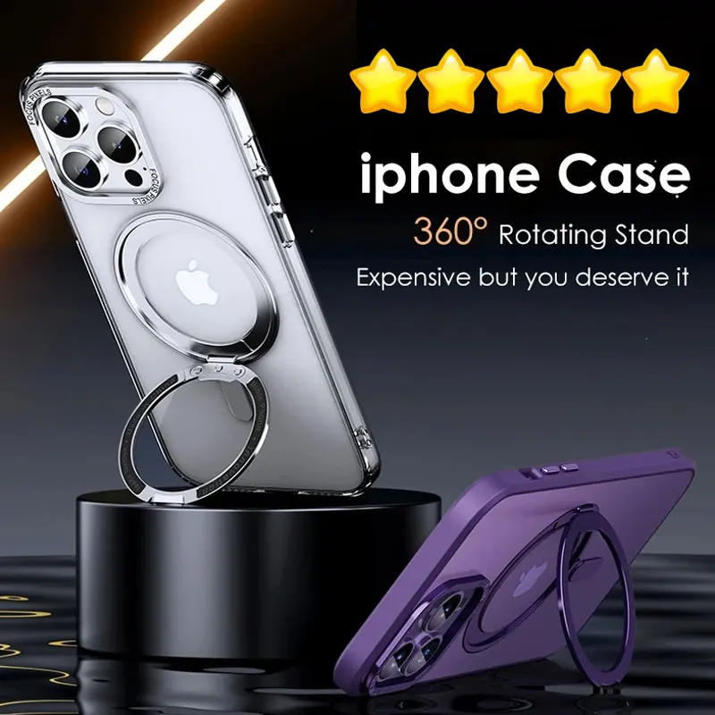 

Strong Magnetic 360°rotation Ring Holder Phone Case For iPhone 14 13 12 Pro Max Cover MagSafe Wireless Charging Shockproof Shell