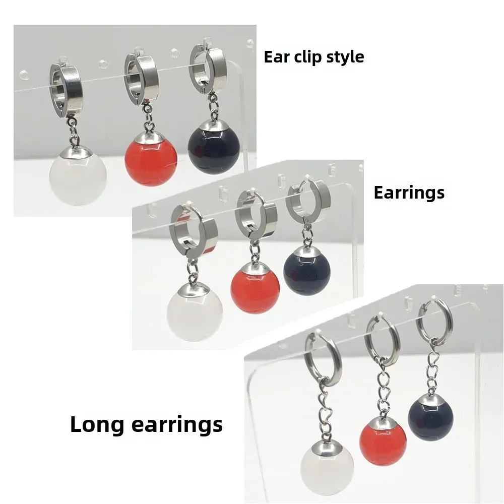 Серьги-гвоздики с шариком в стиле аниме желто-зеленый агат инкрустация круглым