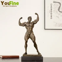 bronze muscle man statue fitness muscle man bronze sculpture famous crafts bodybuilding sports gym ornaments room decor gifts