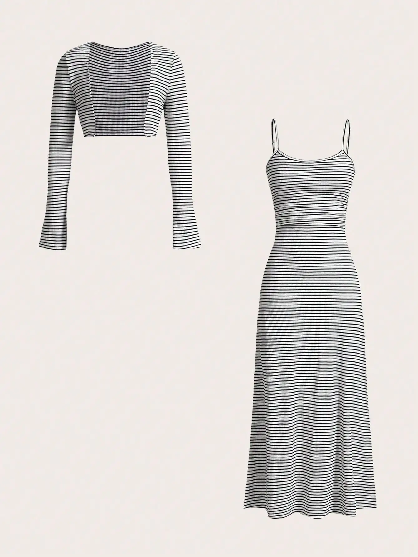 Повседневное облегающее женское платье-футляр в полоску с лямкой на шее и пальто