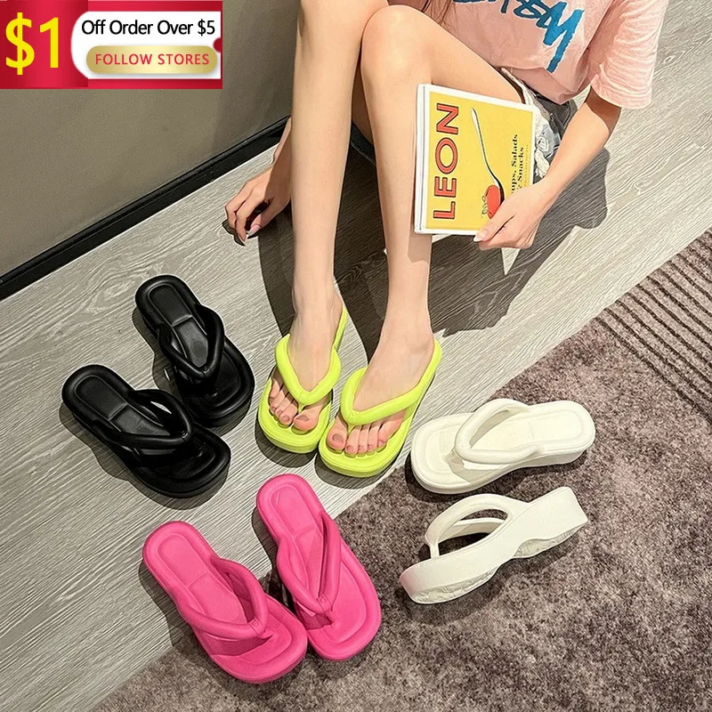 

Fashion Solid Color Casual Breathable Bathroom Anti-Skid Slippers Summer Outdoor Walk Flip Flop Platform Beach Sandals