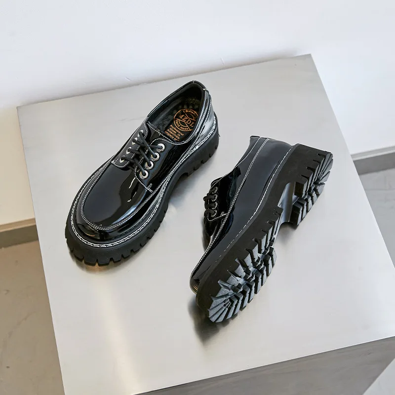 Women's genuine leather loafers handmade casual schoolgirl shoes slip on round toe platform shoes shoes women's  platform heels