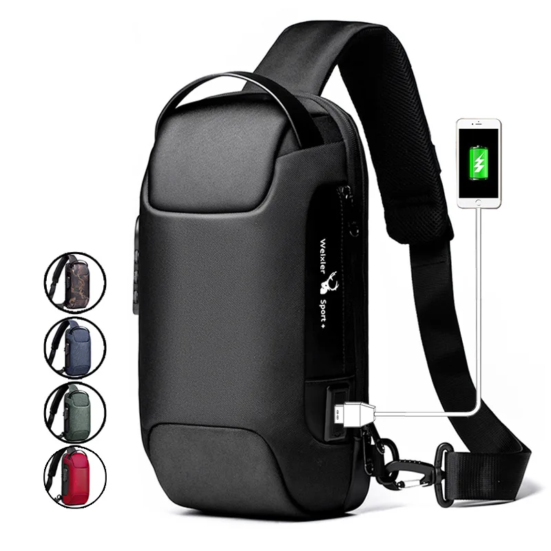 New Men's Fashion Multifunction USB Crossbody Bag Shoulder Bag Man Waterproof Travel Sling Messenger Pack Chest Bag for Male
