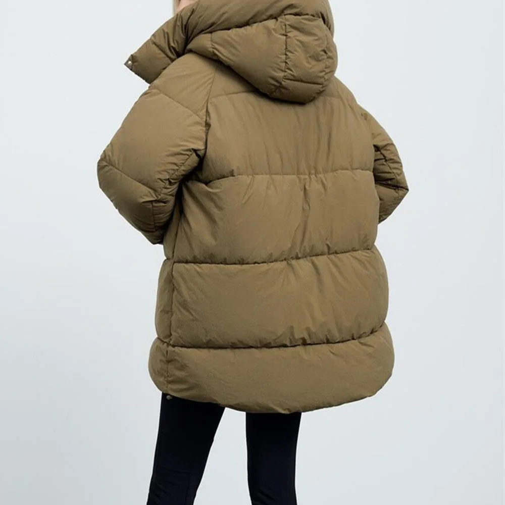 High Quality Women Winter New Apple Green Colored Lazy Wind Mid-Length Loose Down Padded Coat Parker