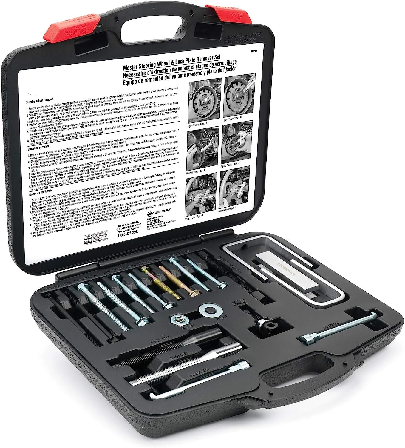 

Master Steering Wheel and Lock Plate Puller Kit, Foreign and Domestic Vehicles, 16 Piece Car Repair Tool Set - 648748