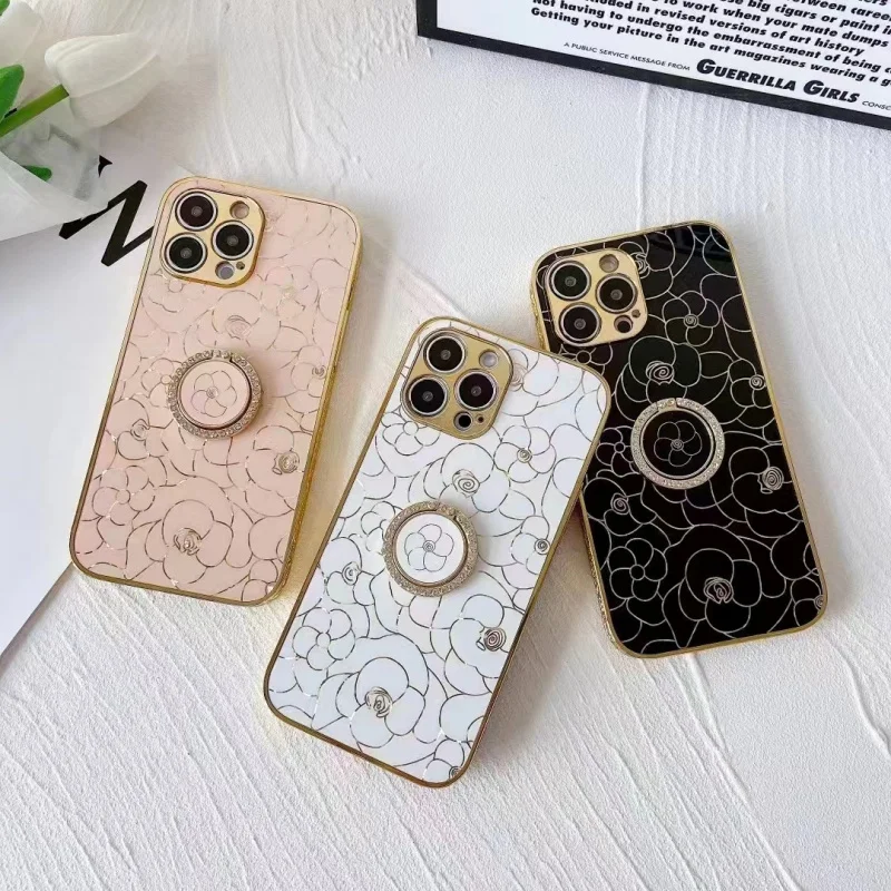 

Fhx-12b Lace Electroplated Camellia Phone Case for iPhone 11 12 13 with the Same Diamond Stand for iPhone 12Pro 13Pro MAX Case