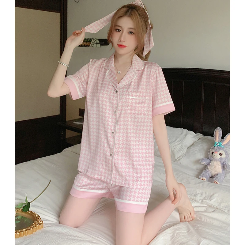 Summer Silk Pajamas Women's Short-sleeved Shorts Two-piece Korean Women's Thin Section Luxury Casual Home Wear Women's Sexy Pjs