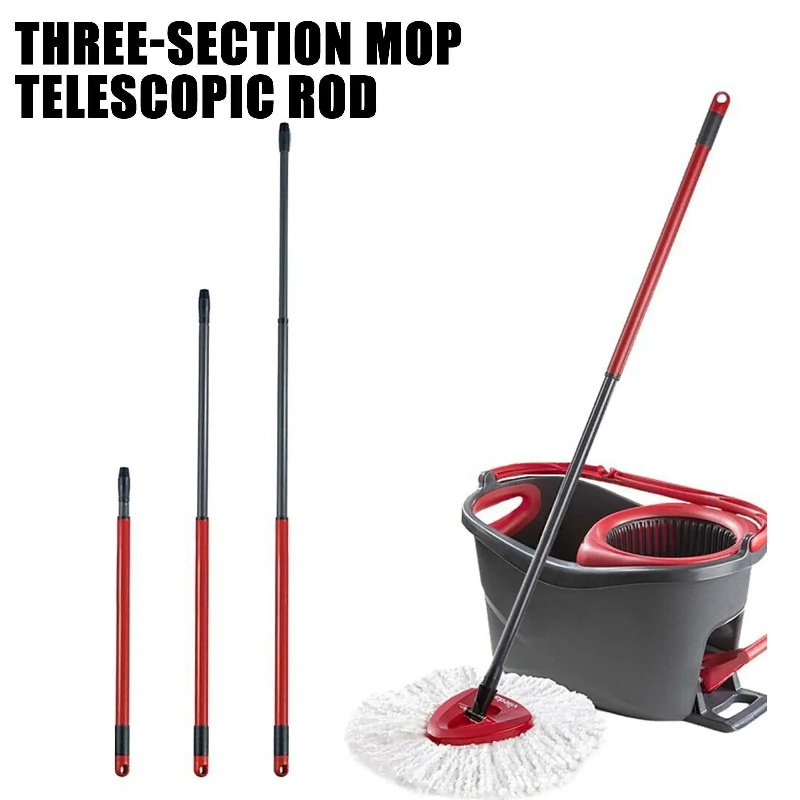 55-122cm Rotary Mop Rod Fit O-cedar/Vileda Three Sections Telescopic Easy Durable Mop Of Rod Install To M7K9