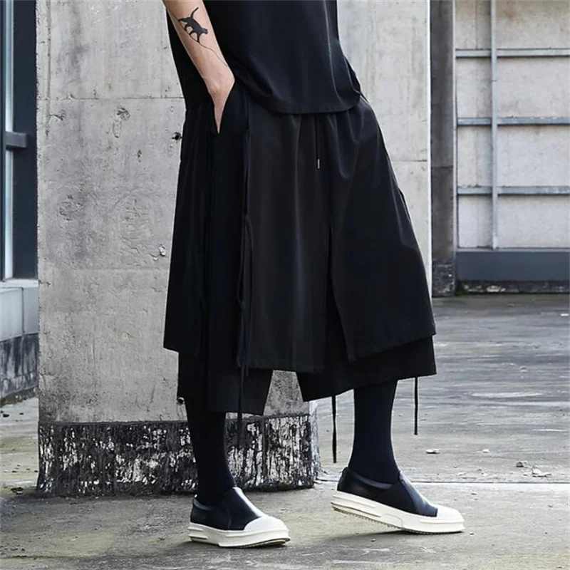 Nine points culottes trousers men's wide leg pants alternative personality hair stylist clothing casual штаны мужские black