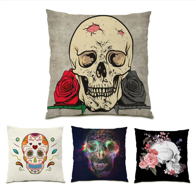 

Home Decor Fear Sofa Decorative Pillow Cases Skull Cushion Cover 45x45 Polyester Linen Soft Velvet Living Room Decoration E0717