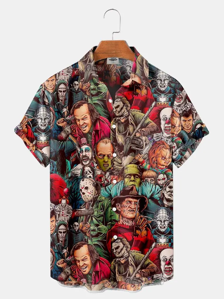 2023 Summer New Men's T-Shirts 3D Printed Horror Pattern Hawaiian Fashion Designer Men's Horror Shirts Day Of The Dead Tops 5XL