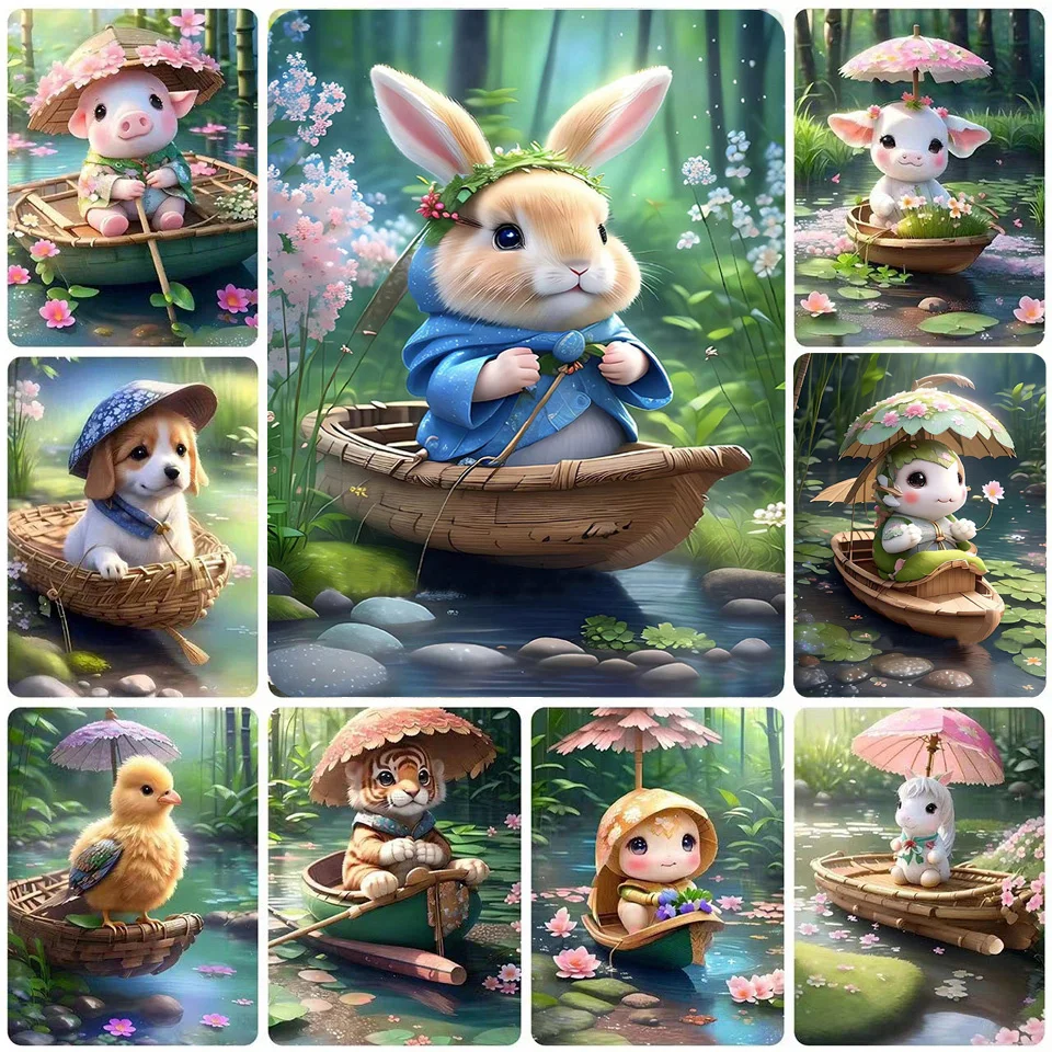 

New 12Zodiac Signs Diamond Embroidery Boat Landscape 5D Diy Diamond Painting Rabbit Full Square Easter Animal Mosaic Decor WE967