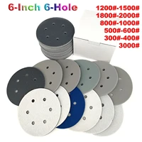 6 inch wet dry sandpaper 6 hole abrasive pads sponge hook loop disc mixed grit 1200 1500 3000 500 600 800 1000 1800 2000 polish