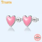 Серьги-гвоздики женские из серебра 100% пробы, с розовой глазурью, 925