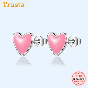 Серьги-гвоздики женские из серебра 100% пробы, с розовой глазурью, 925