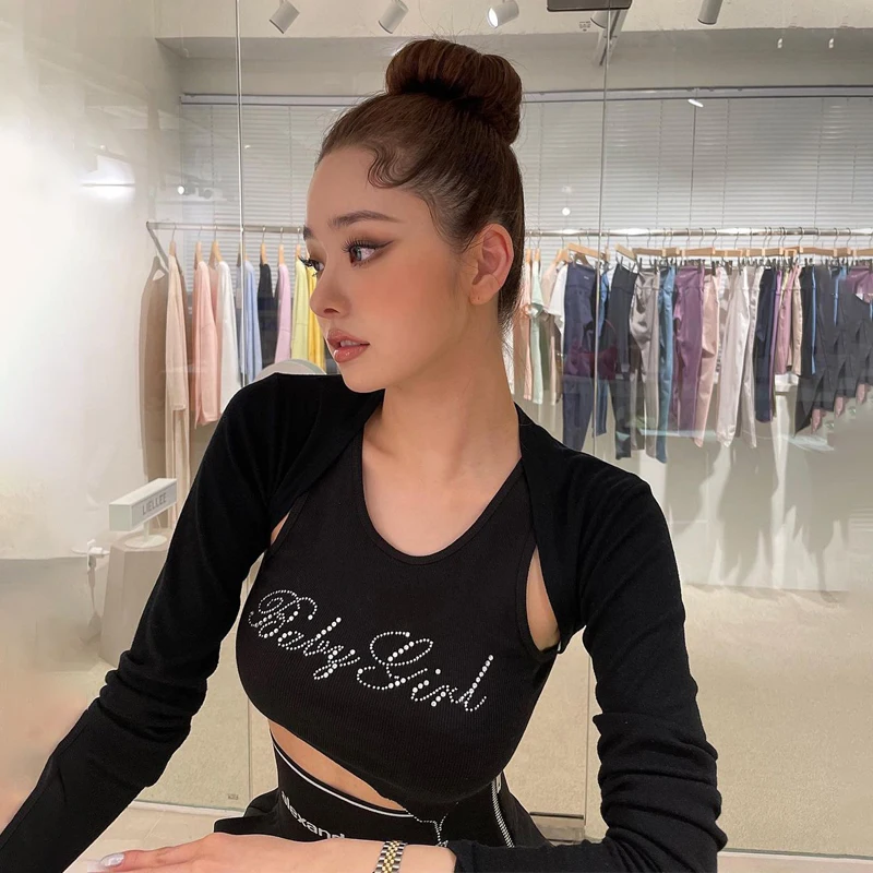 

WeiYao Letter Rhinestone Women Crop Top Tanks Sexy Streetwear Party Club 2022 Summer Fairycore Grunge Strapless Vest Women