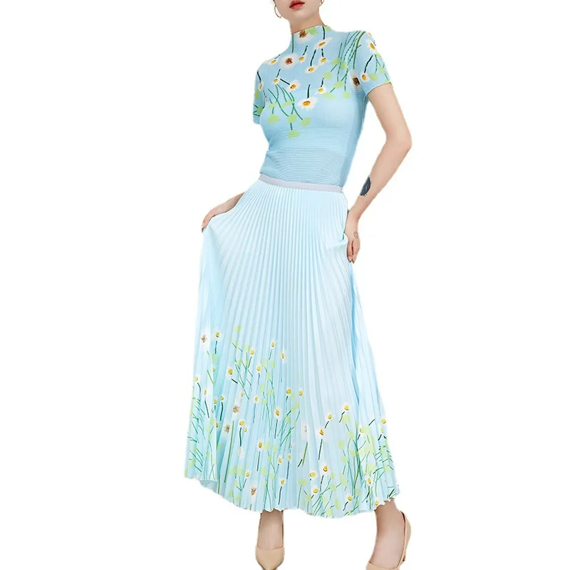 

Футболка женская Ароматизированная, комплект из двух предметов с коротким рукавом, юбка с завышенной талией, маленький зонтик, комплект из двух предметов