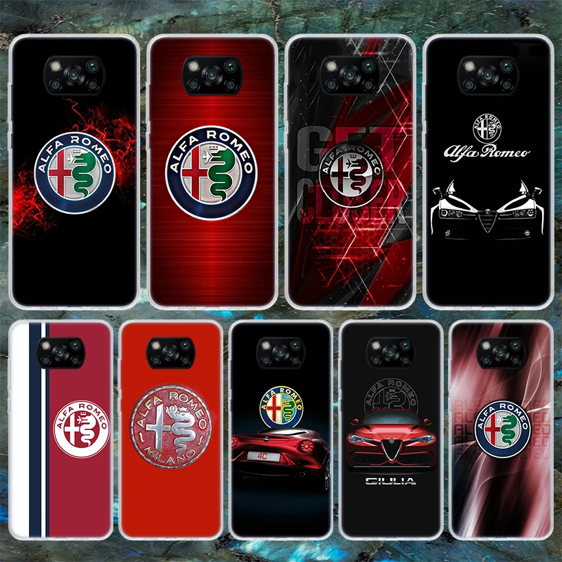 Luxury Alfa Romeo Soft Phone Case For Xiaomi Poco X3 Pro X4 NFC M4 M3 M2 F3 F2 F1 Mi Note 10 Lite A3 A2 A1 CC9 Gt 5G Fundas