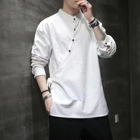 mens chinese style shirt cotton linen tang suit hanfu retro stand up collar harajuku tops clothes men clothing blusas masculina