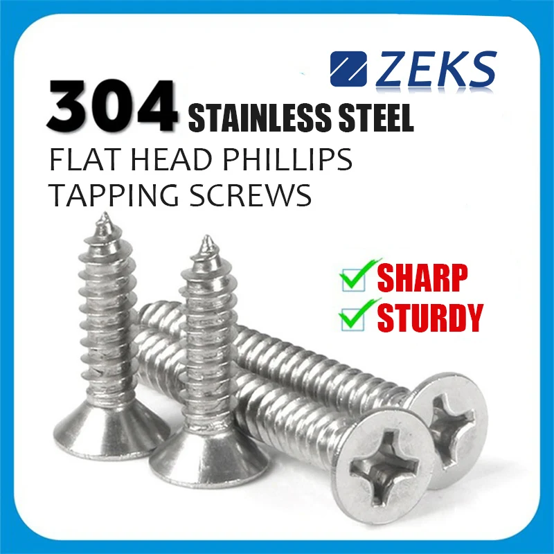 

20 50Pcs Cross Phillips Head Self tapping Screw M3 M4 304 Stainless Steel Countersunk Head DIY Drywall Wood Self-tapping Screws