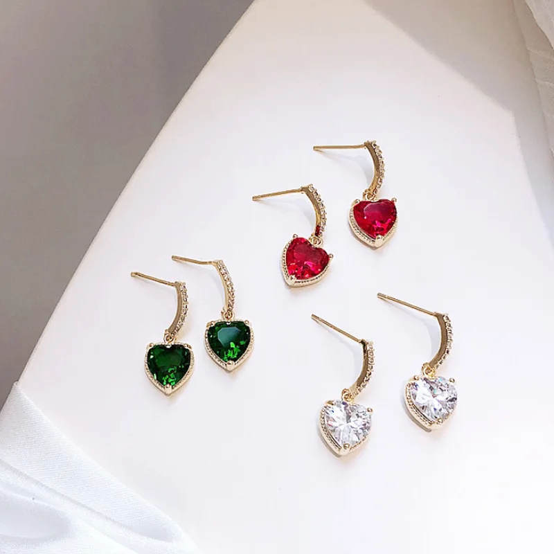 

Rhinestone Zircon Heart Pendant Earrings Fashion Jewelry Drop Earring For Lover Women Girls Lady Engagement Wedding Party Gift