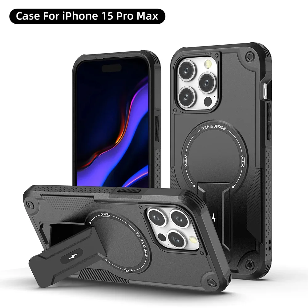 

Suitable for MagSafe Magnetic Phone Case Suitable for IPhone 15 14 13 Pro Max Plus Hidden Stand Anti-drop Protective Case PC+TPU