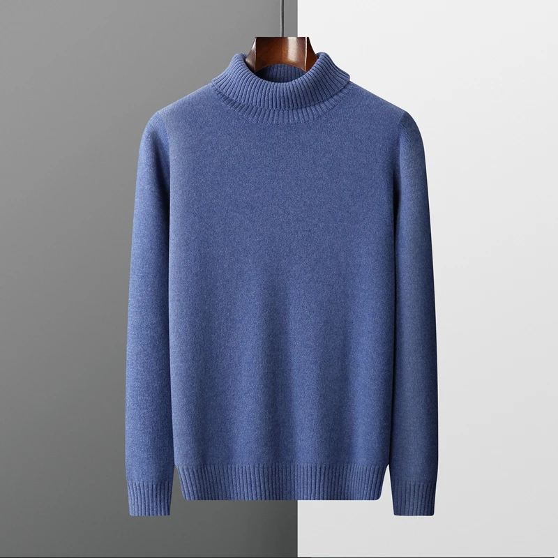 2023 New Winter Men's Seven-Needle Thickened Turtleneck 100% Wool Knit Sweater Casual Business Pullover