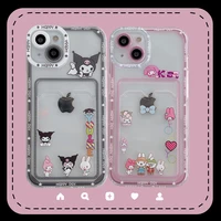hello kitty kuromi my melody phone case for iphone 11 12 13 pro max x xs xr 7 8 plus se 2020 card holder soft transparent cover