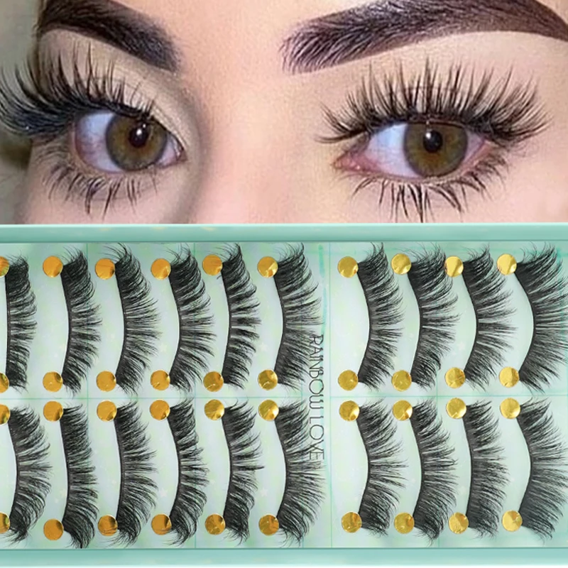 

10Pairs 3D Faux Mink Lashes Natural Thick Long Handmade False Eyelashes Dramatic Volume Lashes Eyelash Extension Makeup Cosmetic