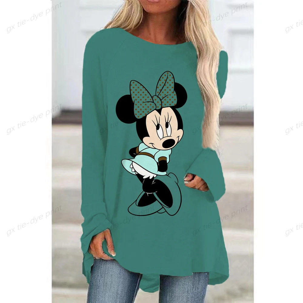 

2023 Spring Hot Sale Women's Raglan Sleeves Elegant Cartoon Loose Minnie Mouse Sexy Women's Disney Print Street T Shirts