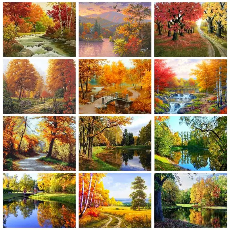 

RUOPOTY Acrylic Painting By Numbers Diy Gift Autum Forest Landscape For Adults Drawing By Numbers Home Decors On Canvas Handmade