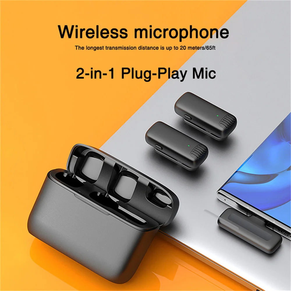

Upgrade J13 Portable Wireless 20M Lavalier Microphone Transmitter and Receiver Clip Lable Audio Video Mic with Type-C Lightning