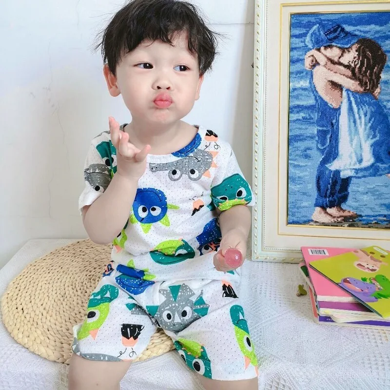 

Children's Clothing Summer New Short-sleeve Cotton Cool Home Clothes Cartoons Toddler Pajamas Sets Baby Aair Conditioning Suits