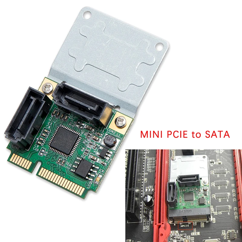 1 шт. * Плата расширения Mini PCI-E на 2 порта SATA 3 0 адаптер PCI-Express плата чипа PCIe dual