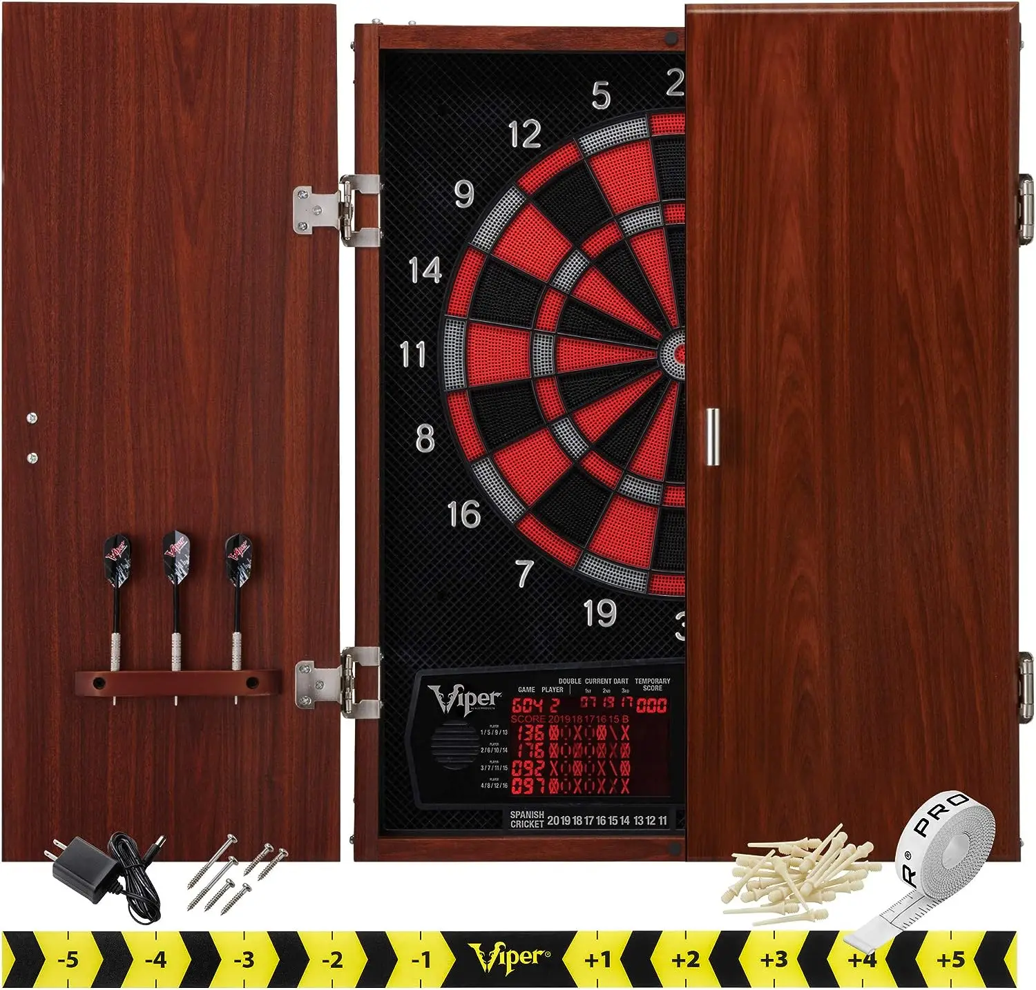 

Electronic Dartboard Cabinet Combo Pro Size Over 55 Games Large Auto-Scoring LCD Cricket Display Extended Dart Catch Area 16 Pla