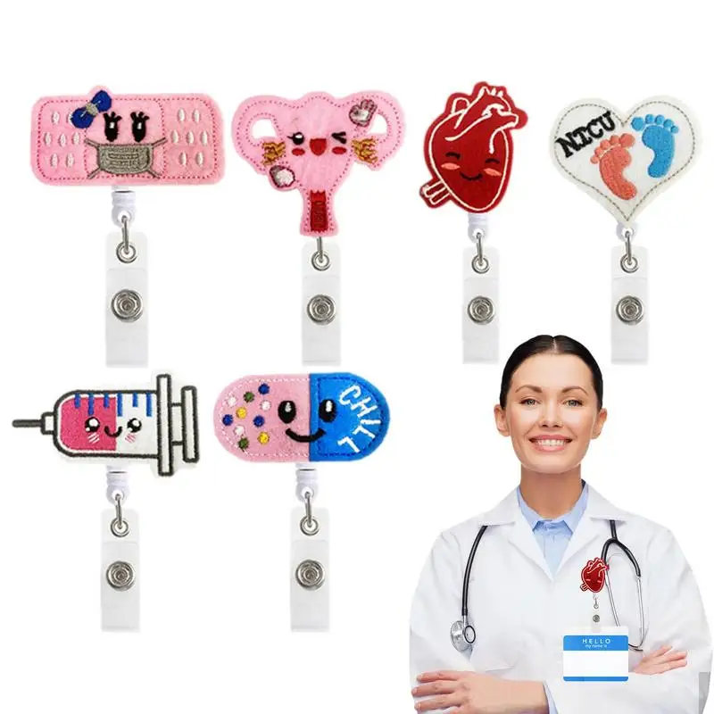 

Nurse Badge Reel 6 Pieces Retractable Badge Reel Holder Nursing Felt Badge Reels Cartoon Badge Clip Themed Badge Holders Gift