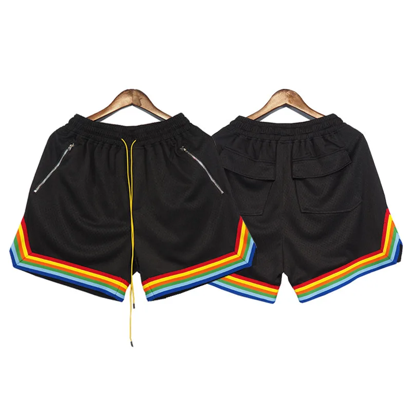 

Tide brand mesh fabric rainbow sports casual five-point pants high street loose drawstring shorts