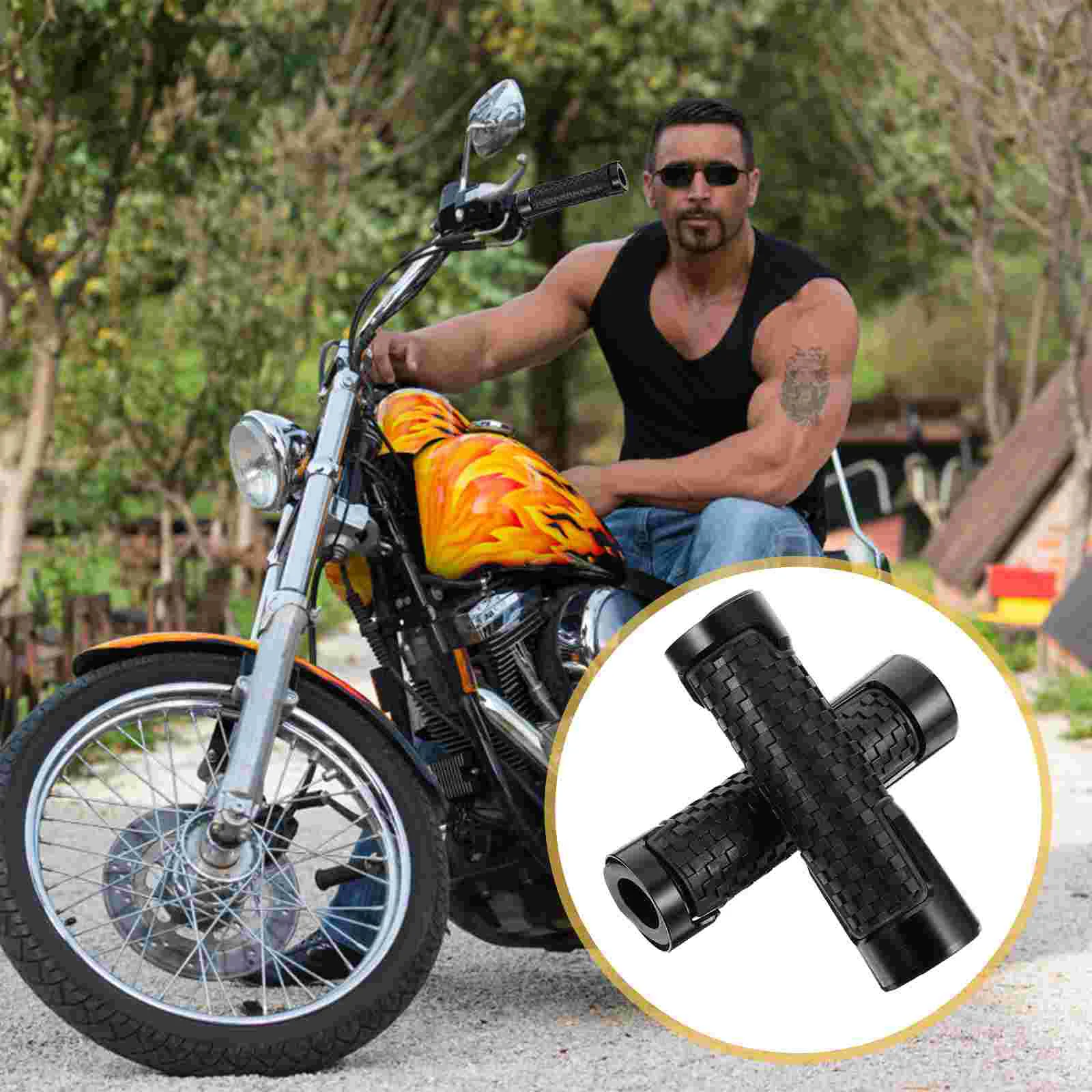 1 Pair Motorcycle Hand Bar Grips Rubber Bar End Thruster Grip Anti- Handlebar Grip Racing Grip Bars for Motorcycle Bike Black