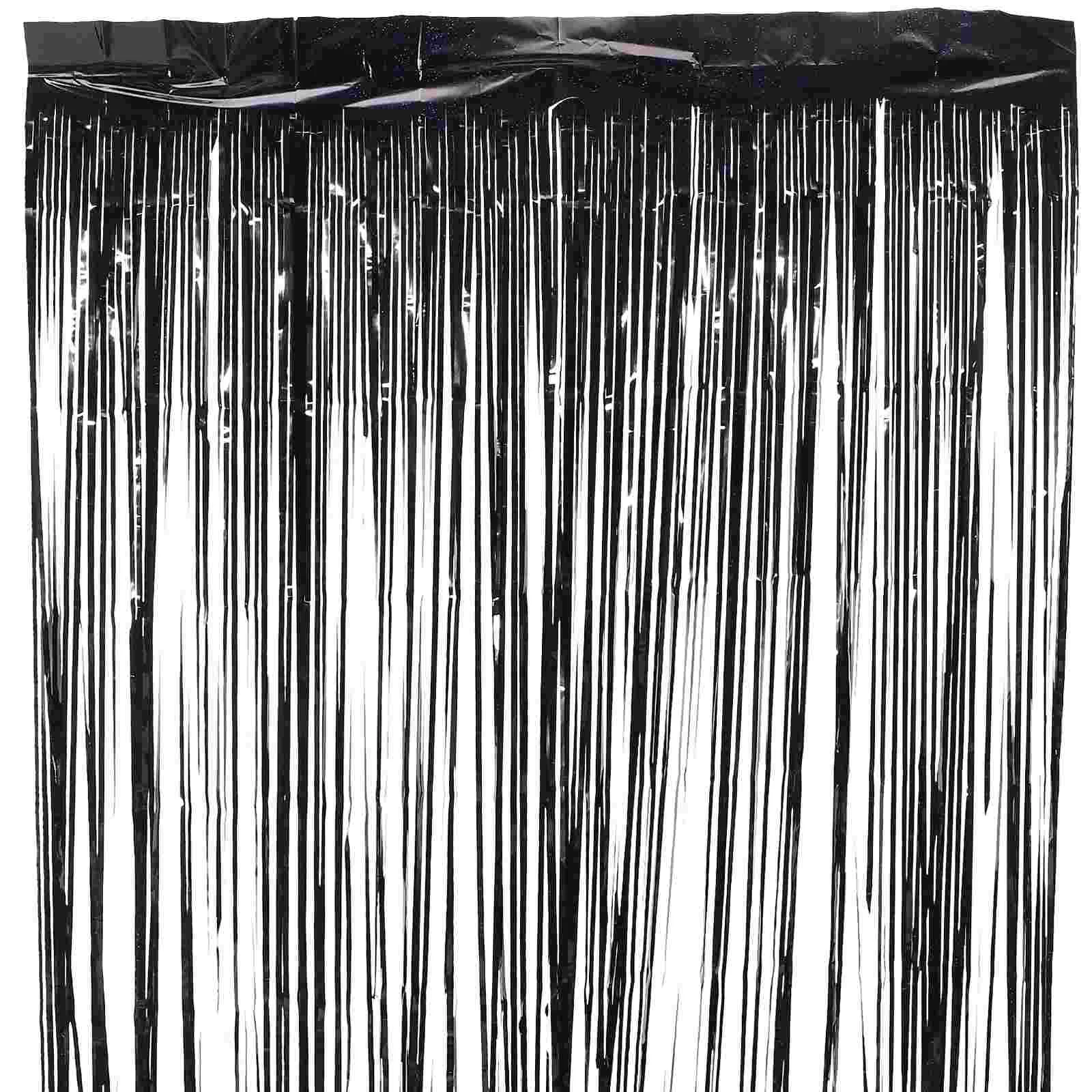 

Fringe Party Black Curtain Tinselbackdrop Curtains Door Birthday Decor City Doorway Metallic Silver