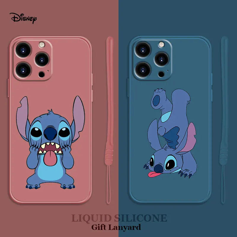 

Luxury Liquid Phone Case For iPhone 11 13 12 Pro XR Max XS X 8 7 6 6S Plus SE SE2 Mini Square Silicone Cover Cute Stitch