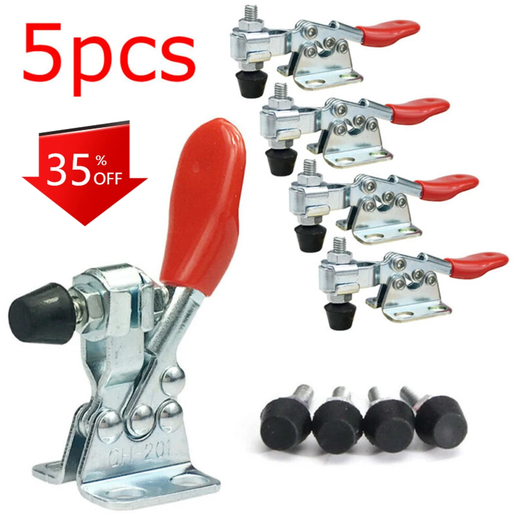 

5Pcs GH-201 27kg Toggle Clamp Quick Release Vertical / Horizontal Type Clamps U Shape Bar Woodworking Hand Tool GH201