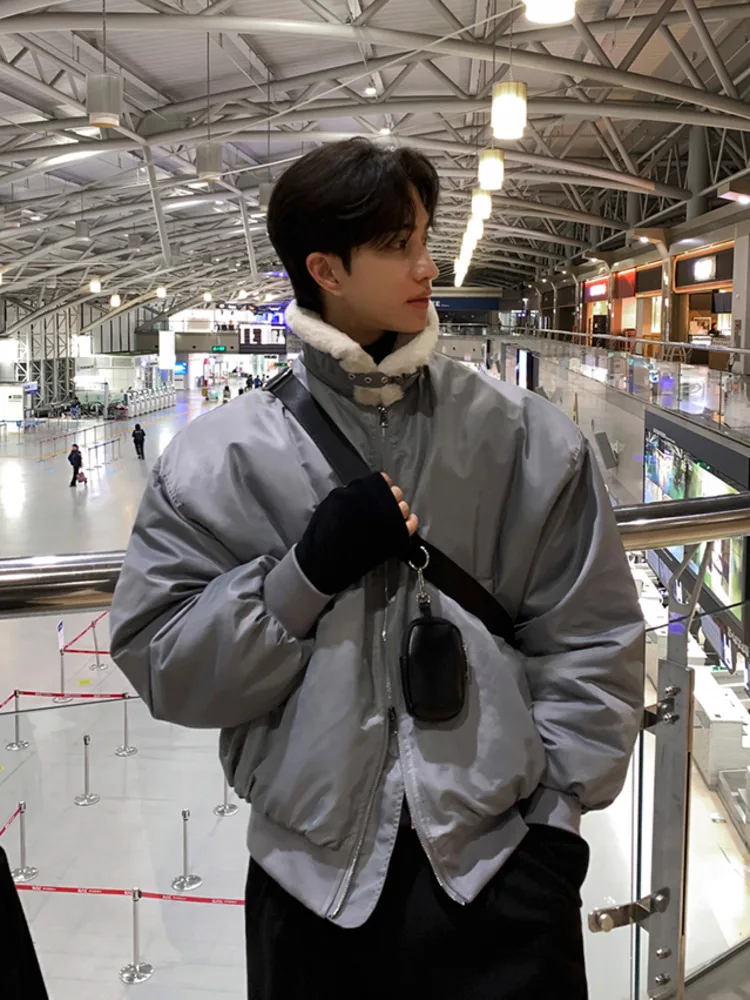 SYUHGFA мужские стеганые куртки в корейском стиле с отложным воротником из овечьей