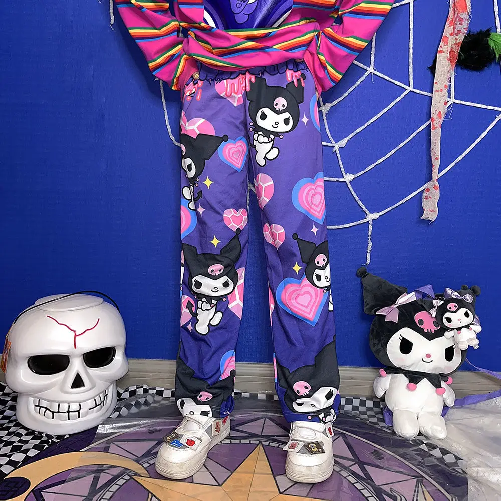 Розовые спортивные штаны с мультяшным принтом Женские Широкие свободные