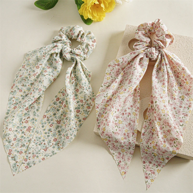

Fashion Print Scrunchies Chiffon Bowknot Hair Ribbion for Women Girls Ponytail Elastic Hair Bands Scarf Sweet Hair Accessories