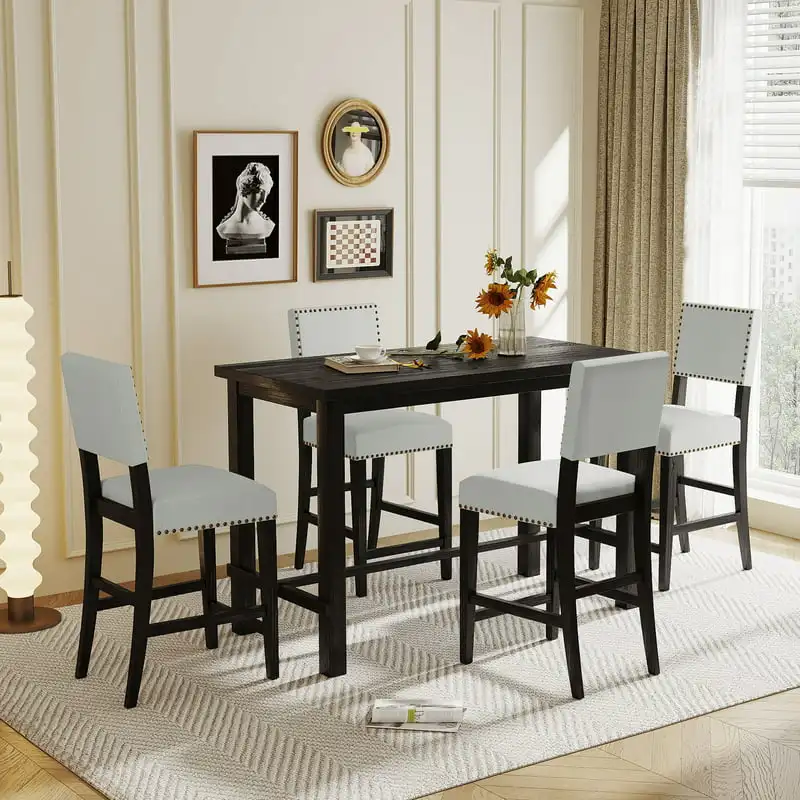 

Обеденный набор, рабочая высота стола с одним Прямоугольным Столом и 4 мягкими стульями для 4-х человек