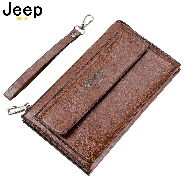 JEEP BULUO PU Leather Men's Wallet Long Purse Zipper Brand Coin Pocket Passport Cover For Mens Credit Card Holder