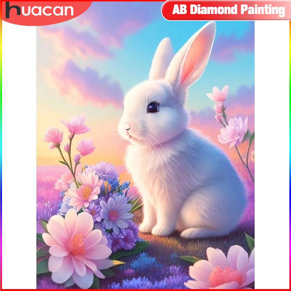 

HUACAN алмазная вышивка животное кролик AB дрель мозаика цветок 5D DIY декоративные картины новые поступления