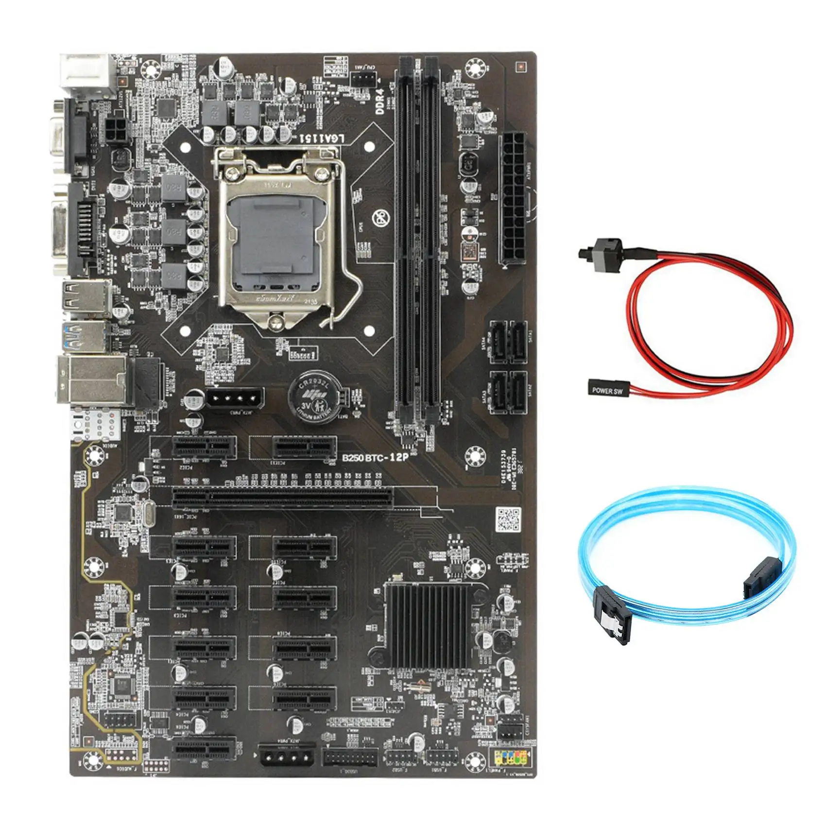 

B250 BTC Mining Motherboard with SATA3.0 Serial Port Cable+Switch Cable 12XGraphics Card Slot LGA 1151 for BTC Miner