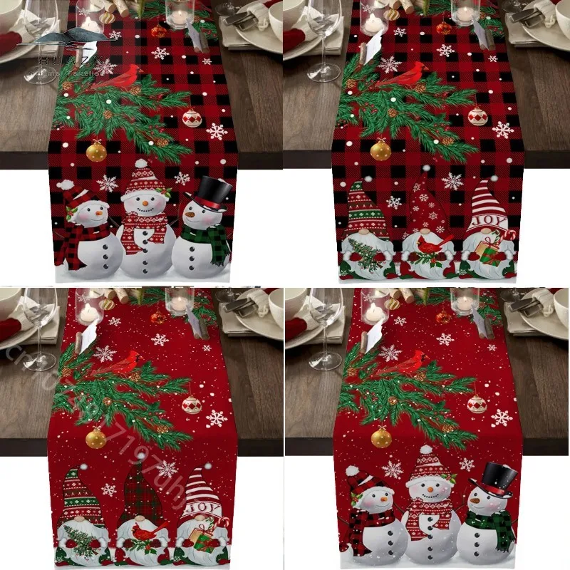 

Christmas Series Table Runner Poinsettia Flowers Berry Linen Antifouling Long Tablecloth Festive Party Dining Table Home Decor